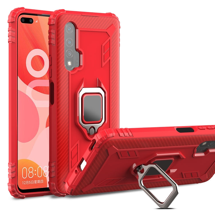 For Huawei nova 6 Carbon Fiber Protective Case with 360 Degree Rotating Ring Holder