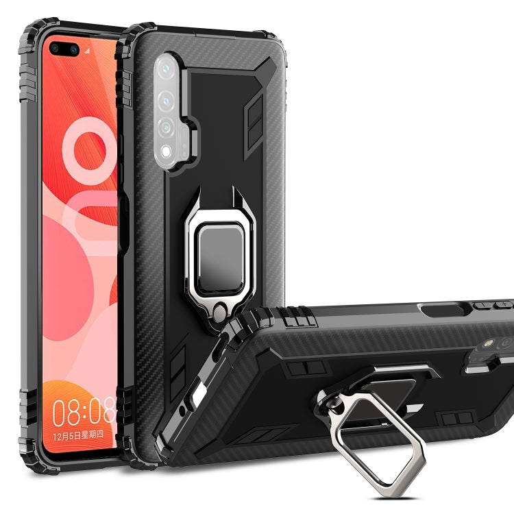 For Huawei nova 6 Carbon Fiber Protective Case with 360 Degree Rotating Ring Holder
