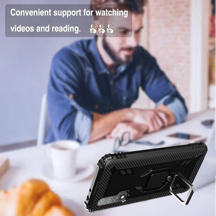 For Huawei nova 6 Carbon Fiber Protective Case with 360 Degree Rotating Ring Holder
