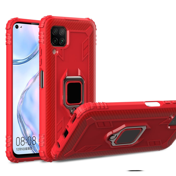 For Huawei nova 6SE Carbon Fiber Protective Case with 360 Degree Rotating Ring Holder