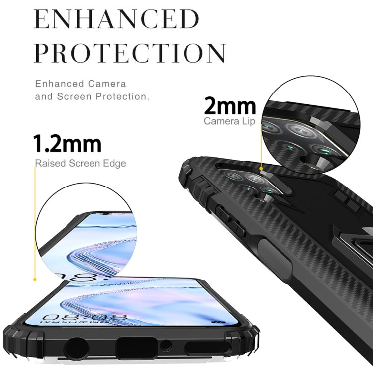 For Huawei nova 6SE Carbon Fiber Protective Case with 360 Degree Rotating Ring Holder