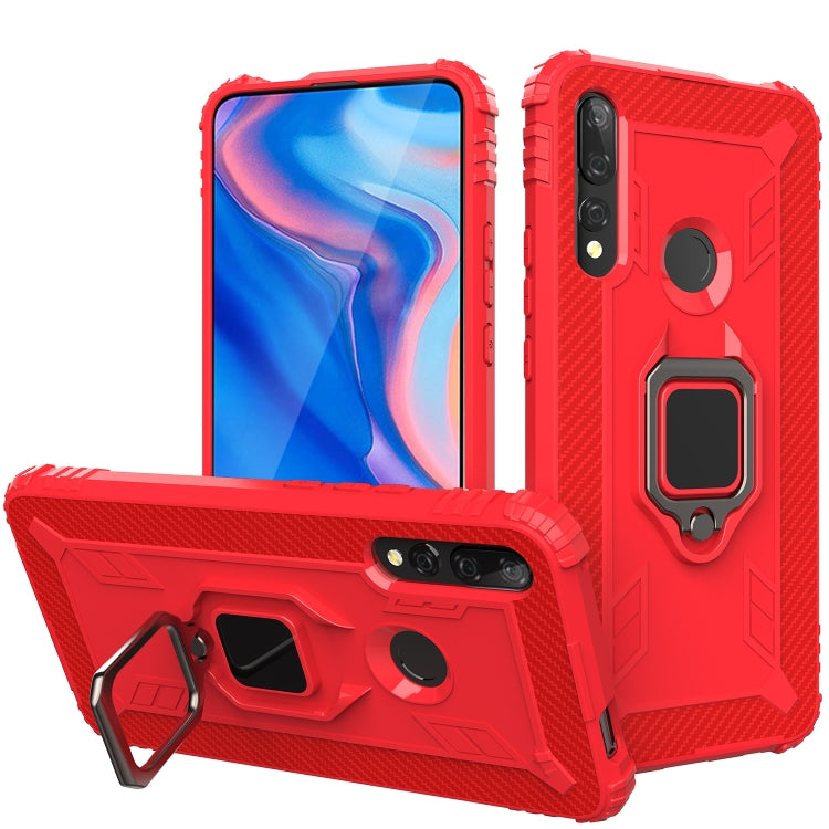 For Huawei P Smart Z Carbon Fiber Protective Case with 360 Degree Rotating Ring Holder