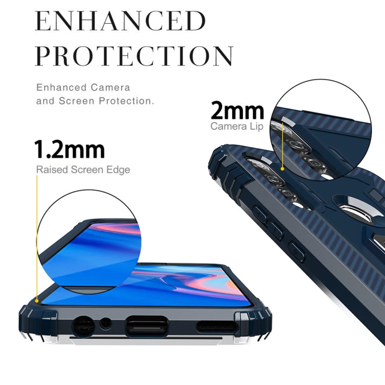 For Huawei P Smart Z Carbon Fiber Protective Case with 360 Degree Rotating Ring Holder