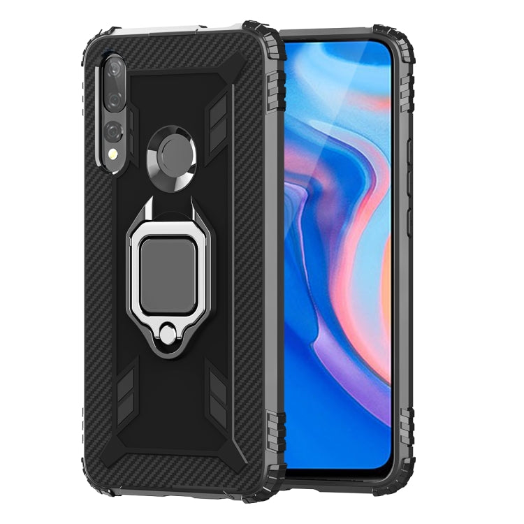 For Huawei P Smart Z Carbon Fiber Protective Case with 360 Degree Rotating Ring Holder