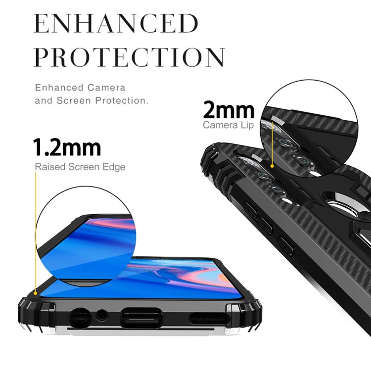 For Huawei P Smart Z Carbon Fiber Protective Case with 360 Degree Rotating Ring Holder