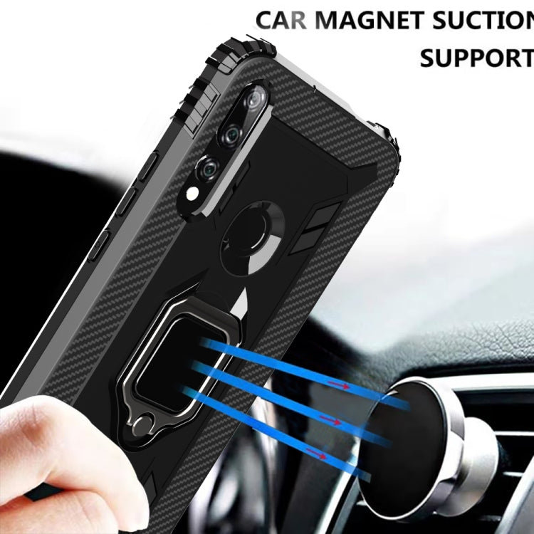 For Huawei P Smart Z Carbon Fiber Protective Case with 360 Degree Rotating Ring Holder
