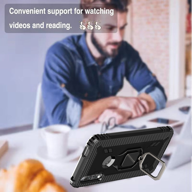 For Huawei P Smart Z Carbon Fiber Protective Case with 360 Degree Rotating Ring Holder