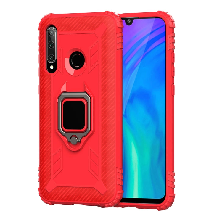 For Huawei Enjoy 9S Carbon Fiber Protective Case with 360 Degree Rotating Ring Holder