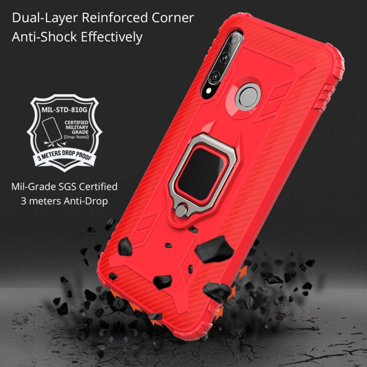 For Huawei Enjoy 9S Carbon Fiber Protective Case with 360 Degree Rotating Ring Holder