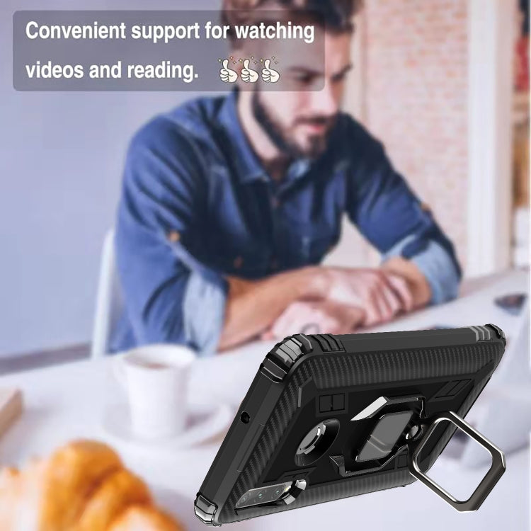 For Huawei Enjoy 9S Carbon Fiber Protective Case with 360 Degree Rotating Ring Holder