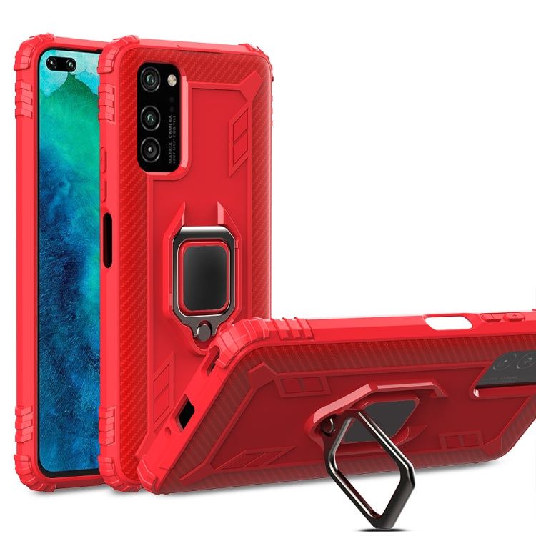 For Huawei Honor V30 Carbon Fiber Protective Case with 360 Degree Rotating Ring Holder