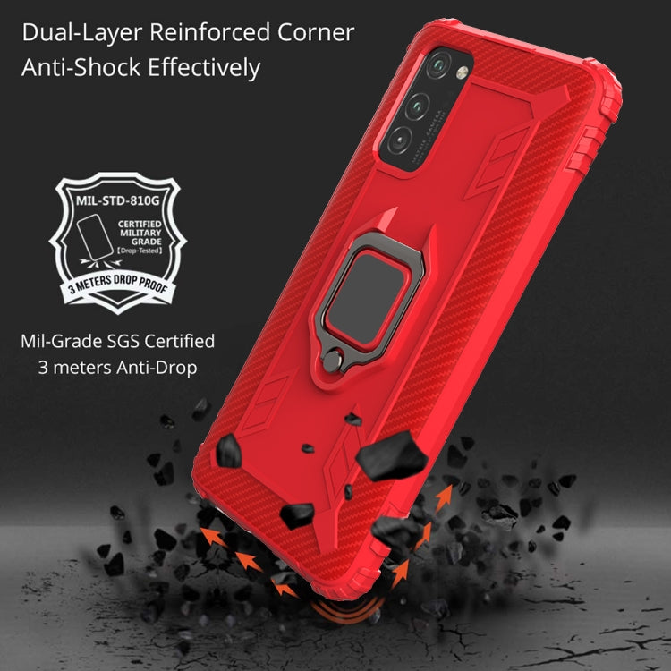 For Huawei Honor V30 Carbon Fiber Protective Case with 360 Degree Rotating Ring Holder