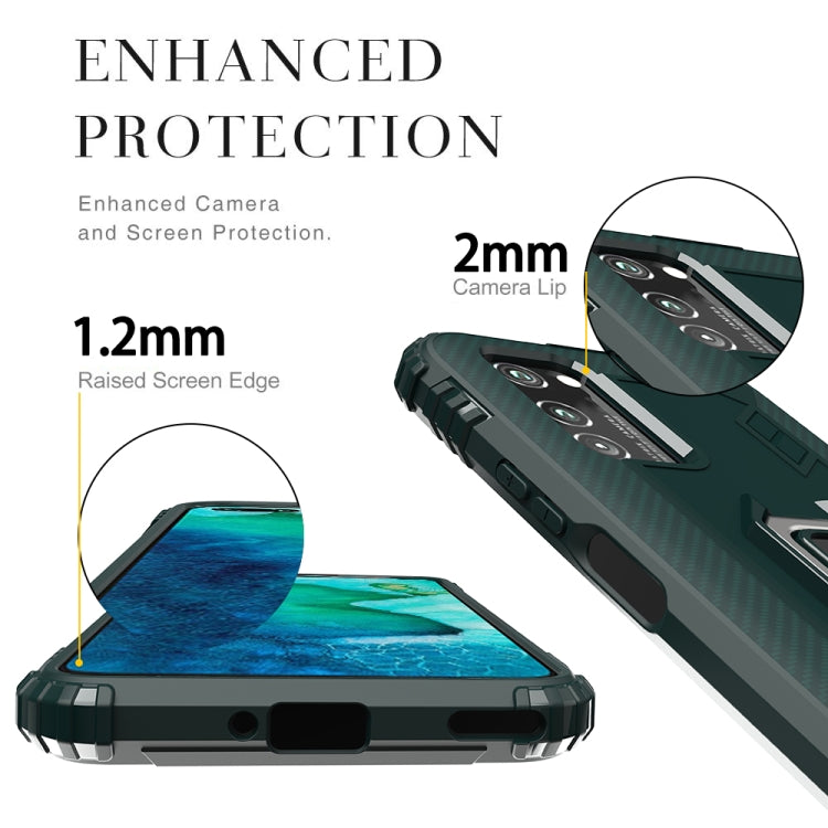 For Huawei Honor V30 Carbon Fiber Protective Case with 360 Degree Rotating Ring Holder