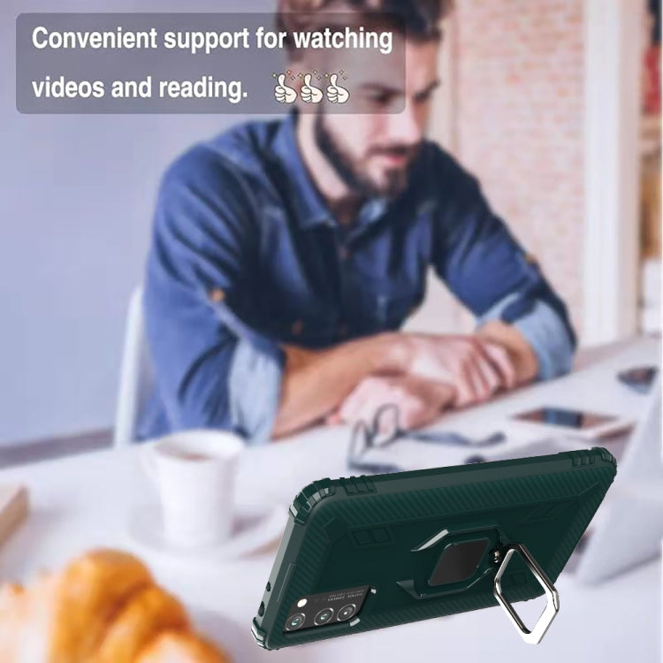 For Huawei Honor V30 Carbon Fiber Protective Case with 360 Degree Rotating Ring Holder