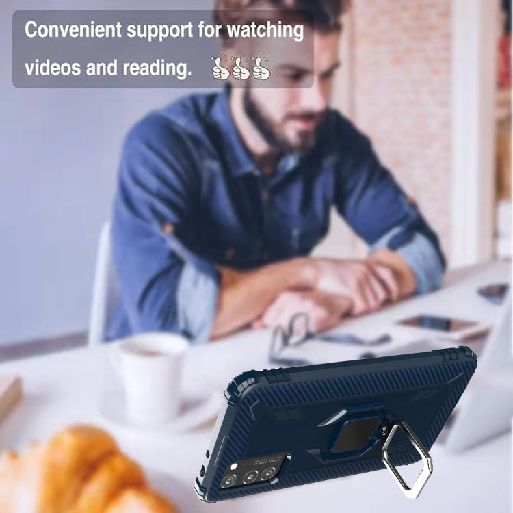For Huawei Honor V30 Carbon Fiber Protective Case with 360 Degree Rotating Ring Holder