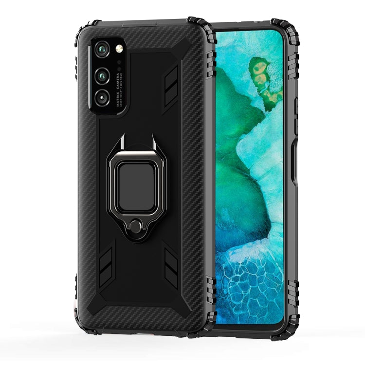 For Huawei Honor V30 Carbon Fiber Protective Case with 360 Degree Rotating Ring Holder