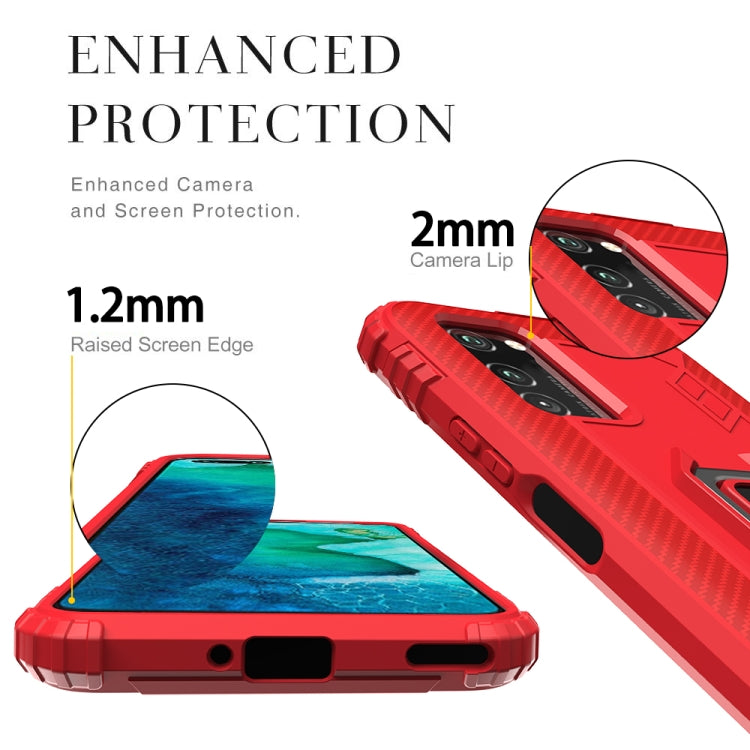 For Huawei Honor V30 Pro Carbon Fiber Protective Case with 360 Degree Rotating Ring Holder
