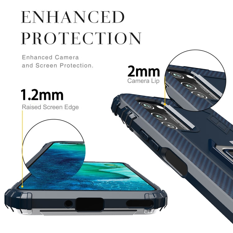 For Huawei Honor V30 Pro Carbon Fiber Protective Case with 360 Degree Rotating Ring Holder