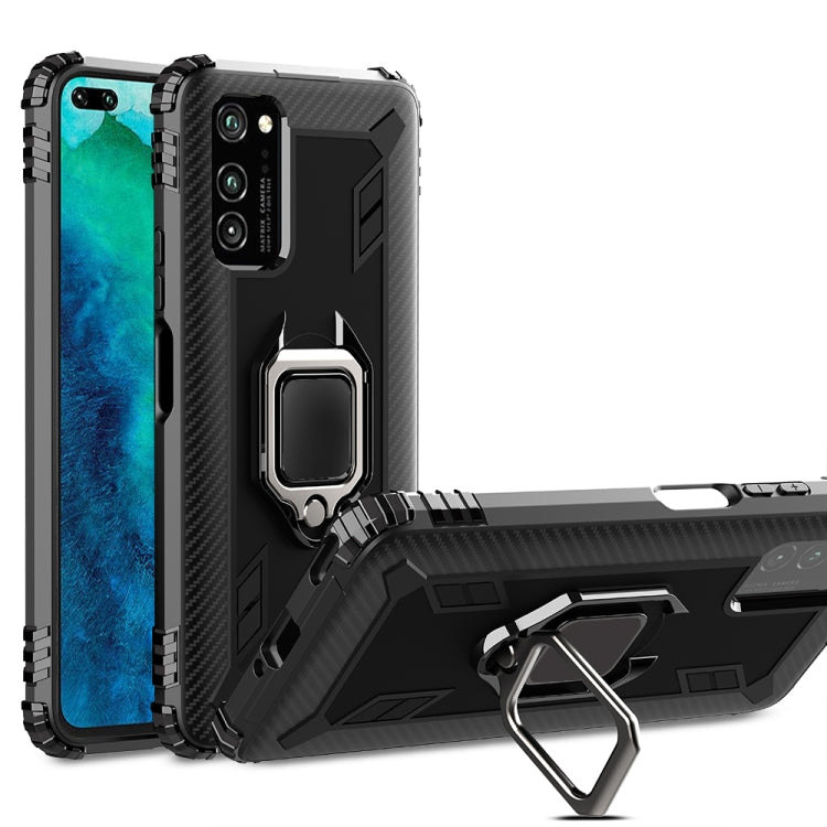 For Huawei Honor V30 Pro Carbon Fiber Protective Case with 360 Degree Rotating Ring Holder