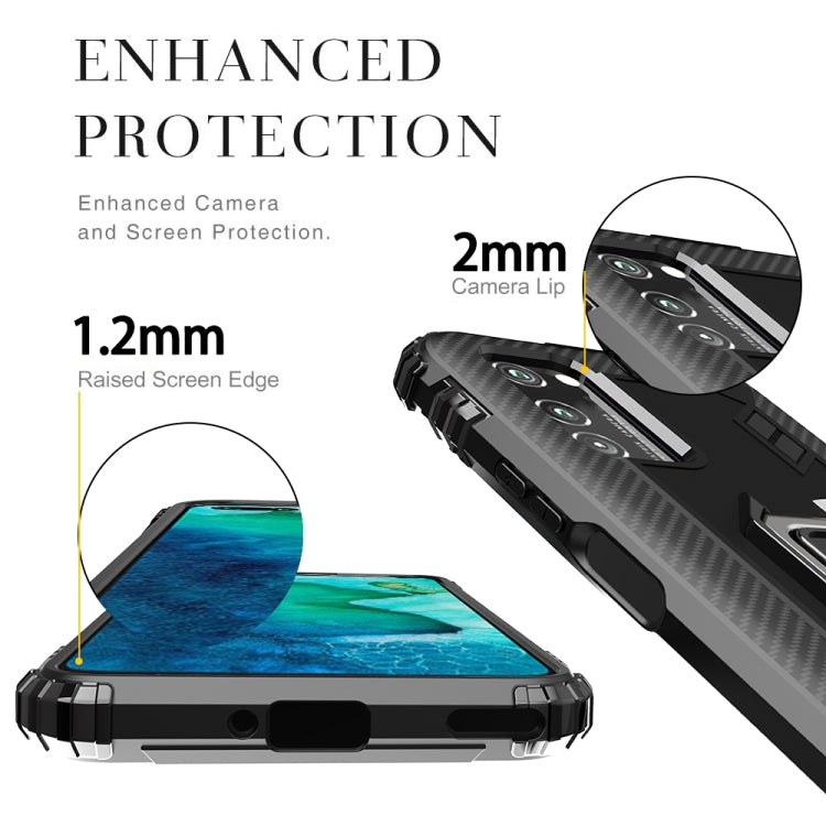 For Huawei Honor V30 Pro Carbon Fiber Protective Case with 360 Degree Rotating Ring Holder