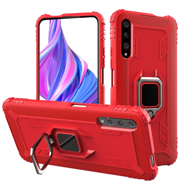 For Huawei Honor 9X / 9X Pro Carbon Fiber Protective Case with 360 Degree Rotating Ring Holder