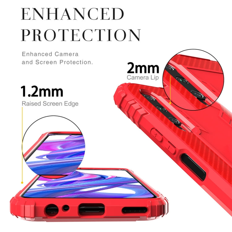 For Huawei Honor 9X / 9X Pro Carbon Fiber Protective Case with 360 Degree Rotating Ring Holder