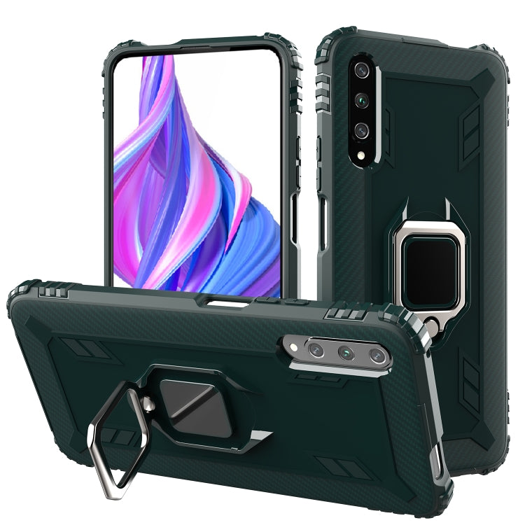 For Huawei Honor 9X / 9X Pro Carbon Fiber Protective Case with 360 Degree Rotating Ring Holder