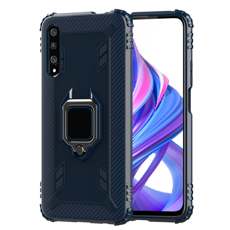 For Huawei Honor 9X / 9X Pro Carbon Fiber Protective Case with 360 Degree Rotating Ring Holder
