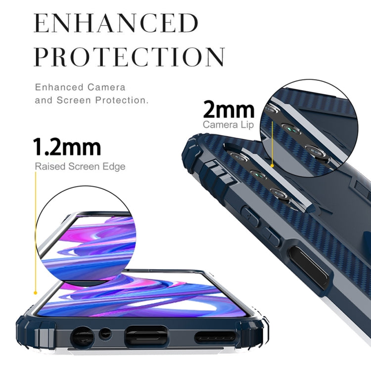 For Huawei Honor 9X / 9X Pro Carbon Fiber Protective Case with 360 Degree Rotating Ring Holder