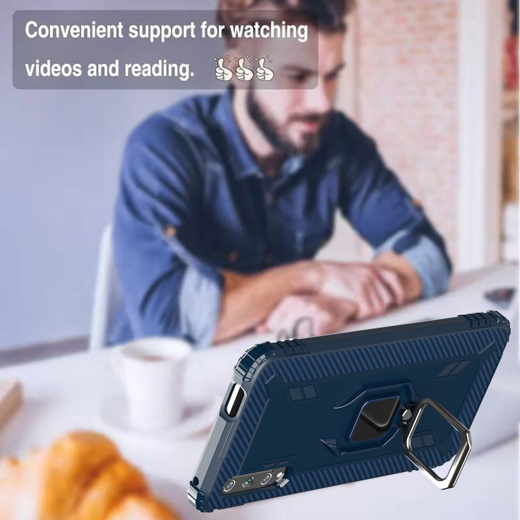 For Huawei Honor 9X / 9X Pro Carbon Fiber Protective Case with 360 Degree Rotating Ring Holder