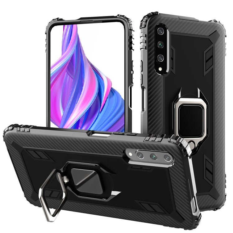 For Huawei Honor 9X / 9X Pro Carbon Fiber Protective Case with 360 Degree Rotating Ring Holder