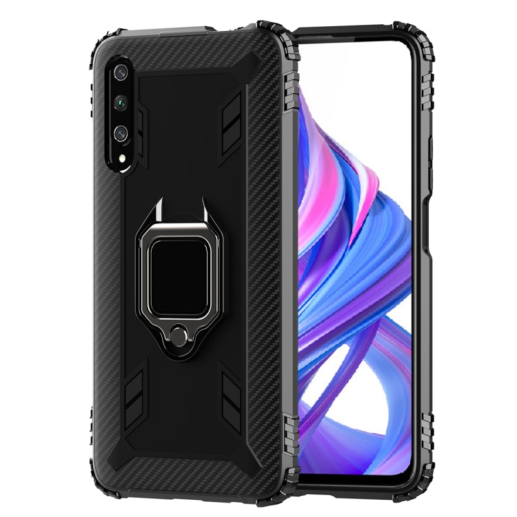 For Huawei Honor 9X / 9X Pro Carbon Fiber Protective Case with 360 Degree Rotating Ring Holder
