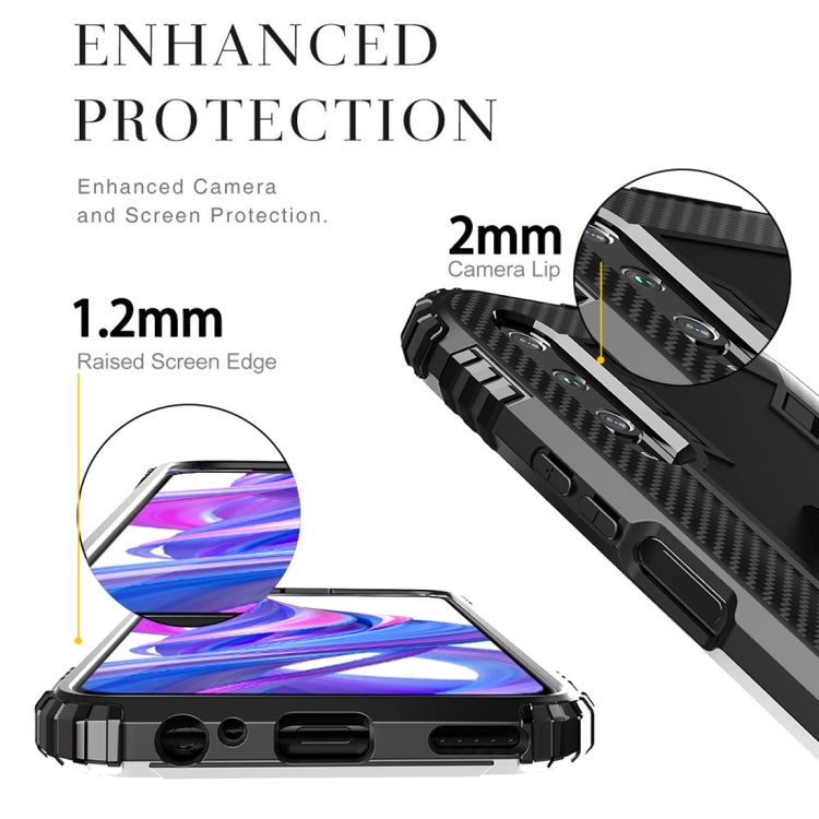 For Huawei Honor 9X / 9X Pro Carbon Fiber Protective Case with 360 Degree Rotating Ring Holder
