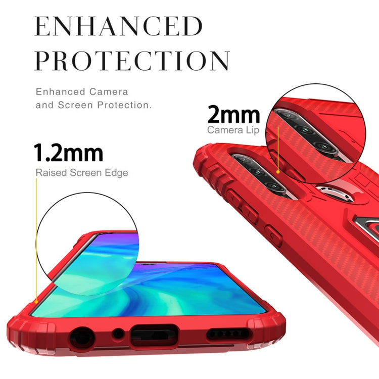 For Huawei Honor 20 Lite Carbon Fiber Protective Case with 360 Degree Rotating Ring Holder