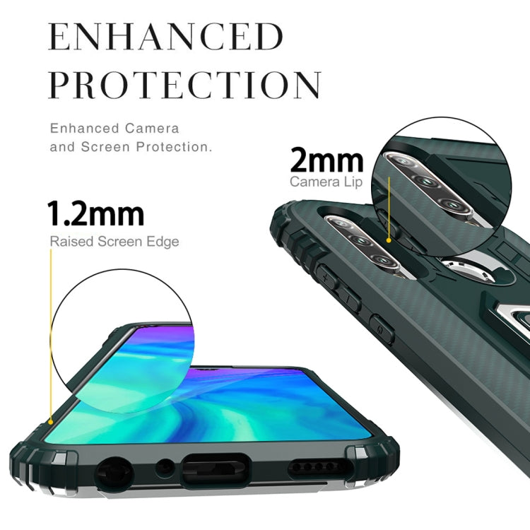 For Huawei Honor 20 Lite Carbon Fiber Protective Case with 360 Degree Rotating Ring Holder