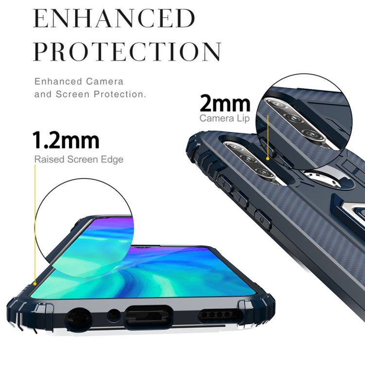 For Huawei Honor 20 Lite Carbon Fiber Protective Case with 360 Degree Rotating Ring Holder