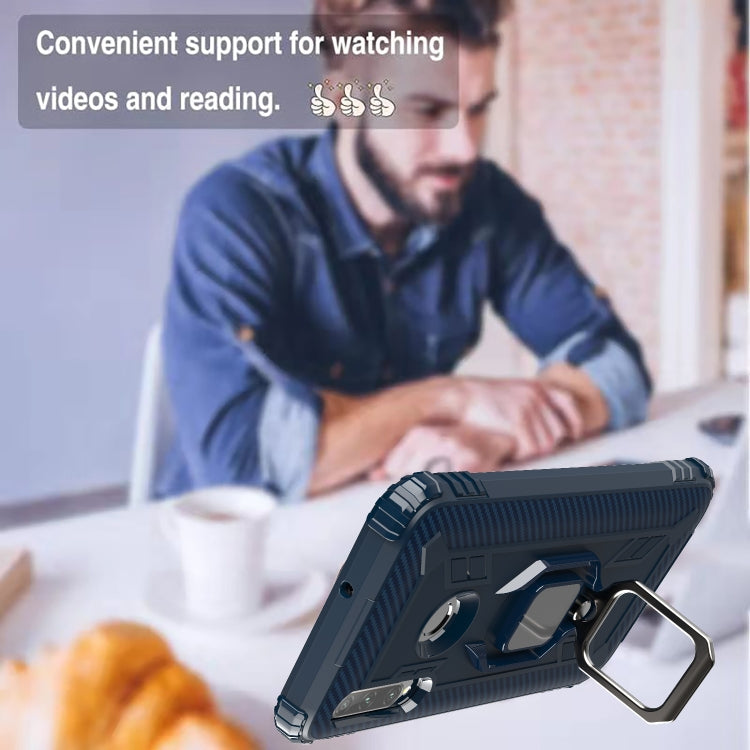 For Huawei Honor 20 Lite Carbon Fiber Protective Case with 360 Degree Rotating Ring Holder