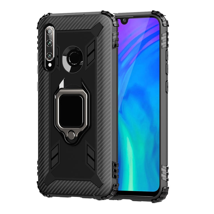 For Huawei Honor 20 Lite Carbon Fiber Protective Case with 360 Degree Rotating Ring Holder