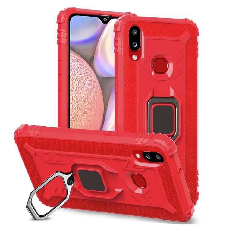 For Galaxy A10s Carbon Fiber Protective Case with 360 Degree Rotating Ring Holder