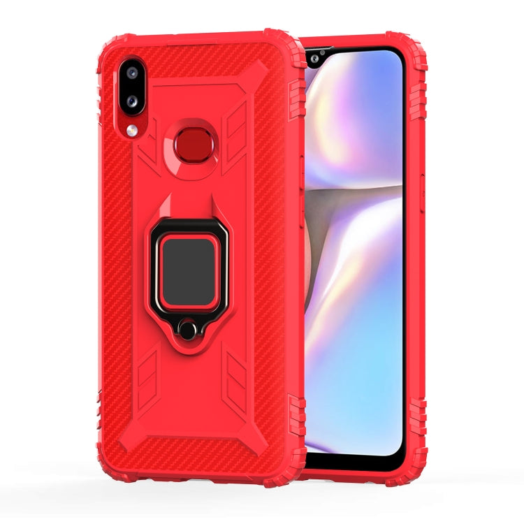 For Galaxy A10s Carbon Fiber Protective Case with 360 Degree Rotating Ring Holder