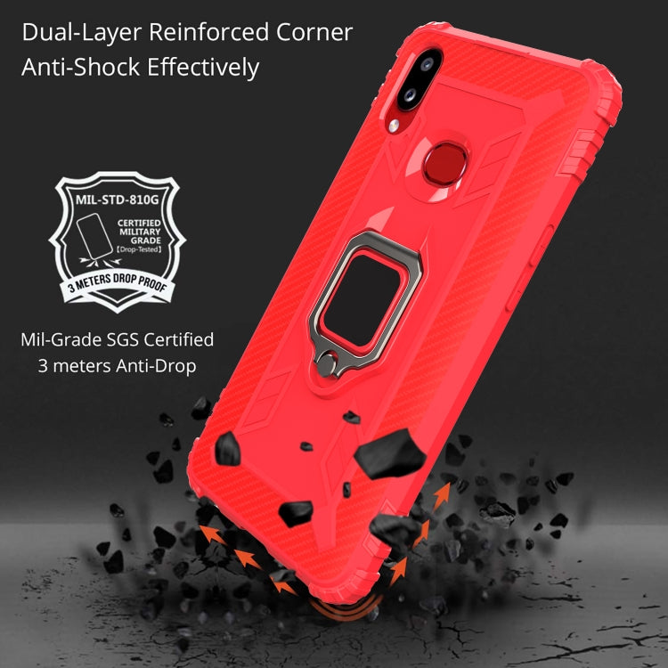 For Galaxy A10s Carbon Fiber Protective Case with 360 Degree Rotating Ring Holder