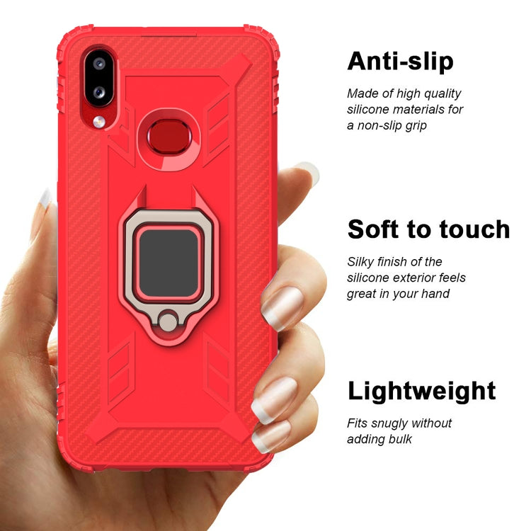 For Galaxy A10s Carbon Fiber Protective Case with 360 Degree Rotating Ring Holder