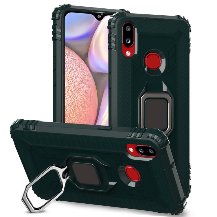 For Galaxy A10s Carbon Fiber Protective Case with 360 Degree Rotating Ring Holder