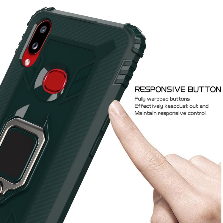 For Galaxy A10s Carbon Fiber Protective Case with 360 Degree Rotating Ring Holder