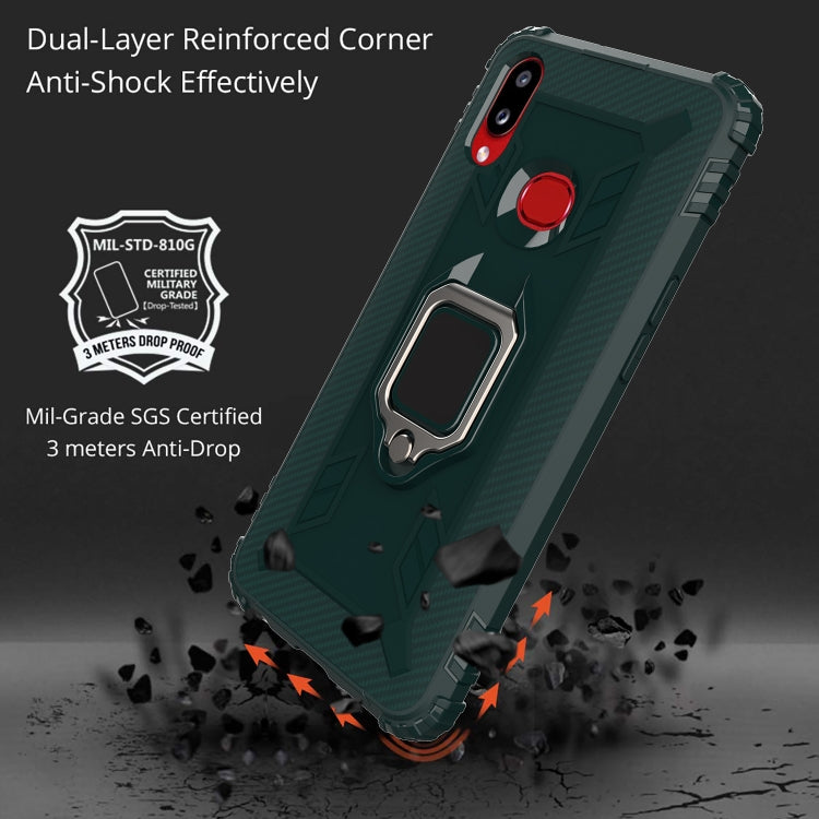 For Galaxy A10s Carbon Fiber Protective Case with 360 Degree Rotating Ring Holder