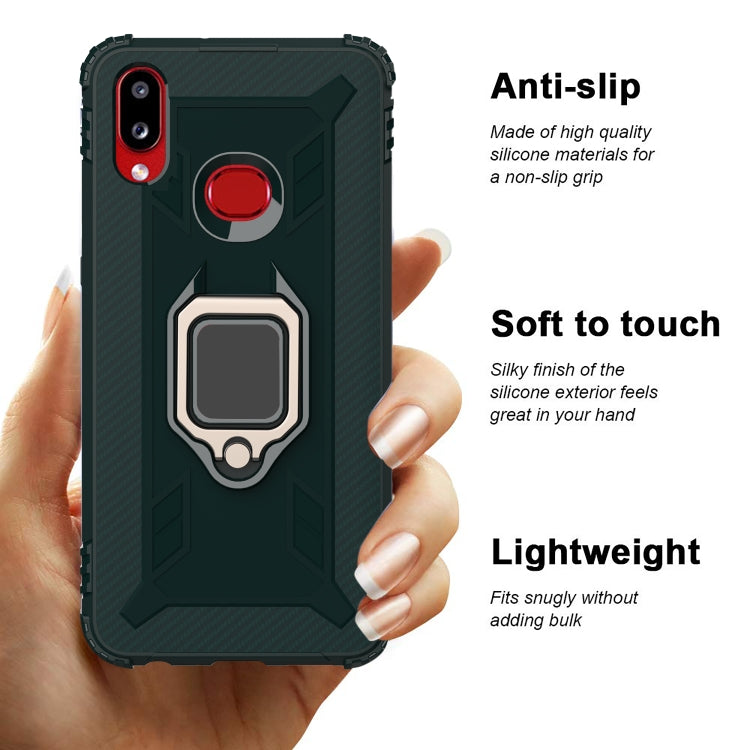 For Galaxy A10s Carbon Fiber Protective Case with 360 Degree Rotating Ring Holder