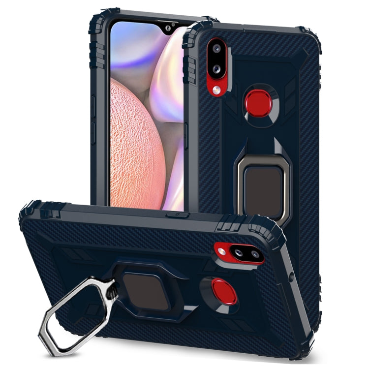 For Galaxy A10s Carbon Fiber Protective Case with 360 Degree Rotating Ring Holder