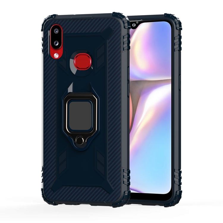 For Galaxy A10s Carbon Fiber Protective Case with 360 Degree Rotating Ring Holder