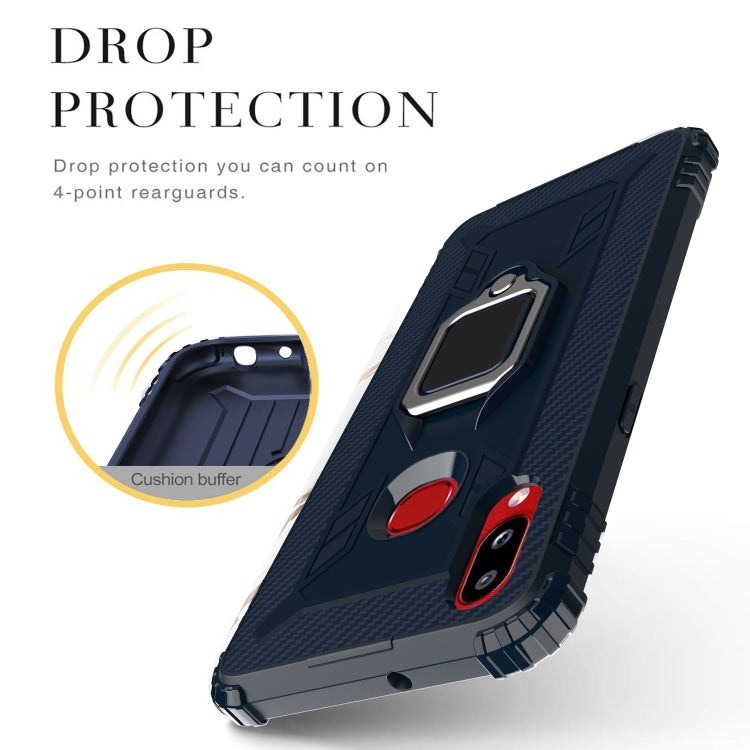 For Galaxy A10s Carbon Fiber Protective Case with 360 Degree Rotating Ring Holder