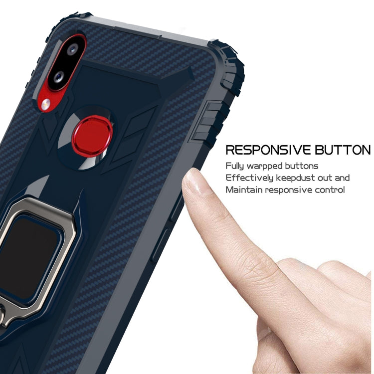 For Galaxy A10s Carbon Fiber Protective Case with 360 Degree Rotating Ring Holder